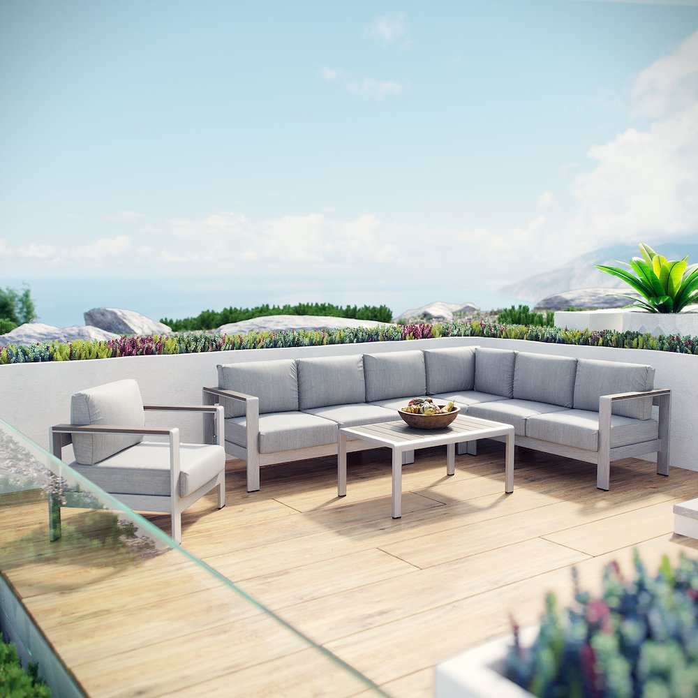 Shore 6 Piece Outdoor Patio Aluminum Sectional Sofa Set. Picture 8