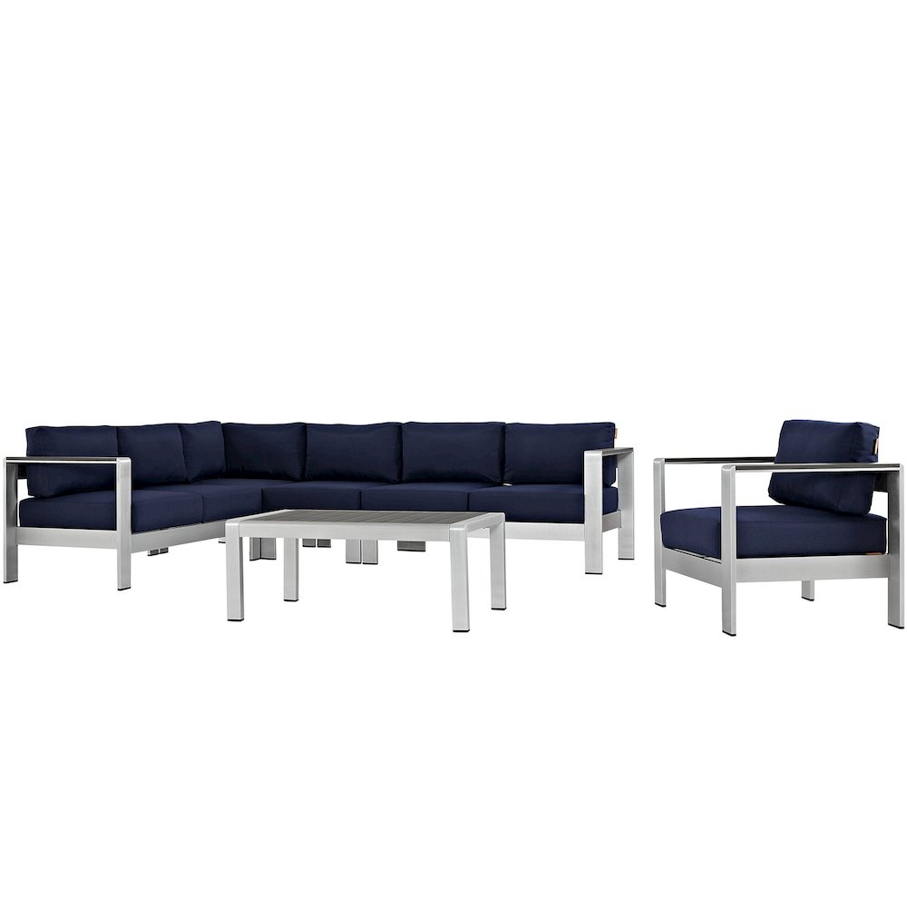 Shore 6 Piece Outdoor Patio Aluminum Sectional Sofa Set. Picture 1