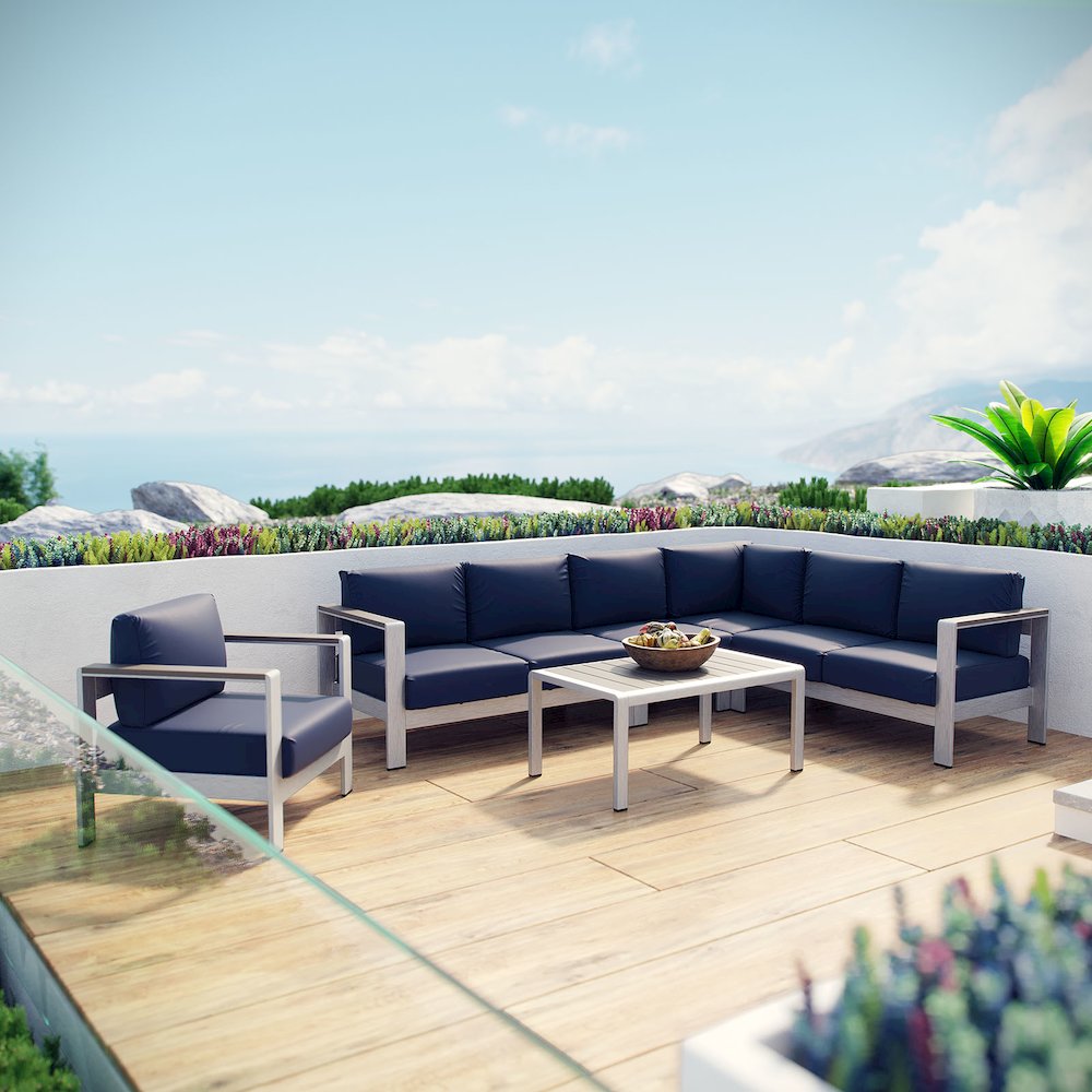 Shore 6 Piece Outdoor Patio Aluminum Sectional Sofa Set. Picture 8
