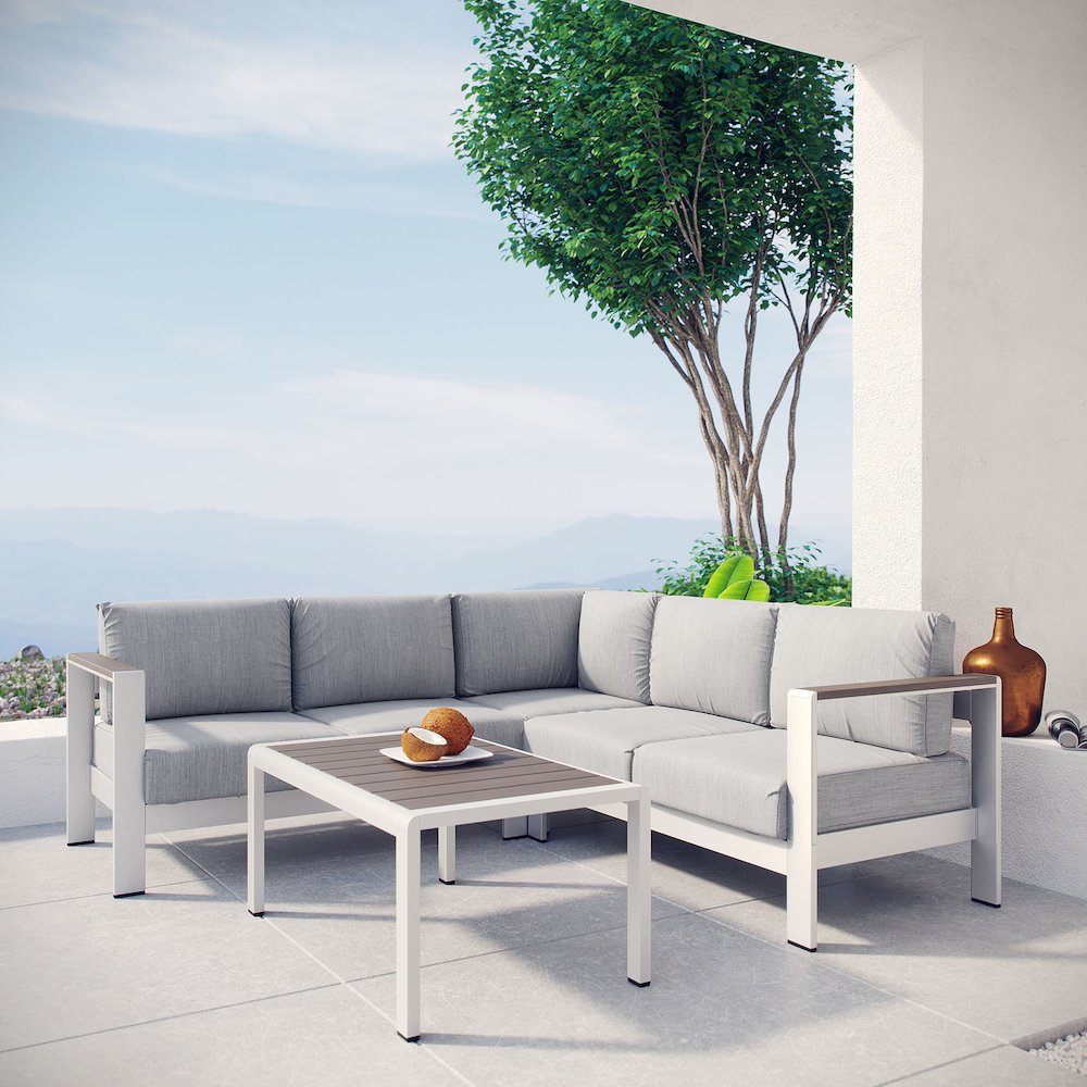 Shore 4 Piece Outdoor Patio Aluminum Sectional Sofa Set. Picture 6