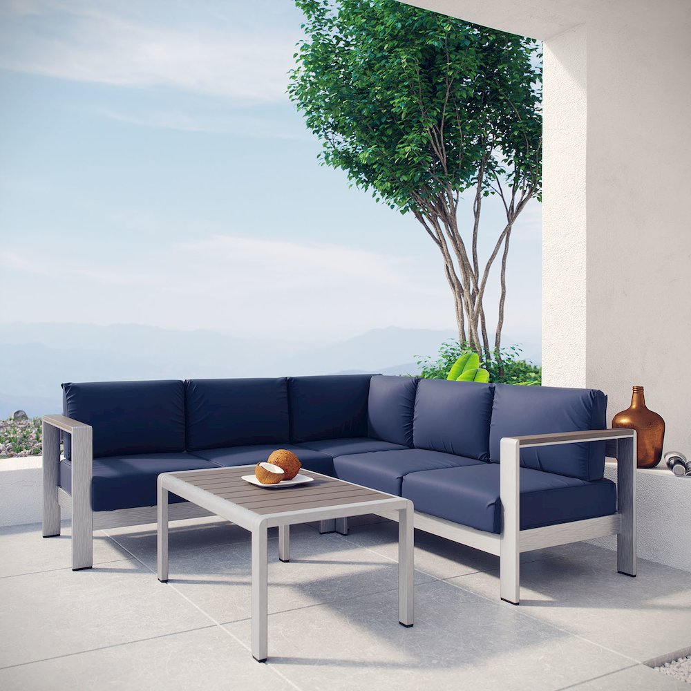 Shore 4 Piece Outdoor Patio Aluminum Sectional Sofa Set. Picture 7