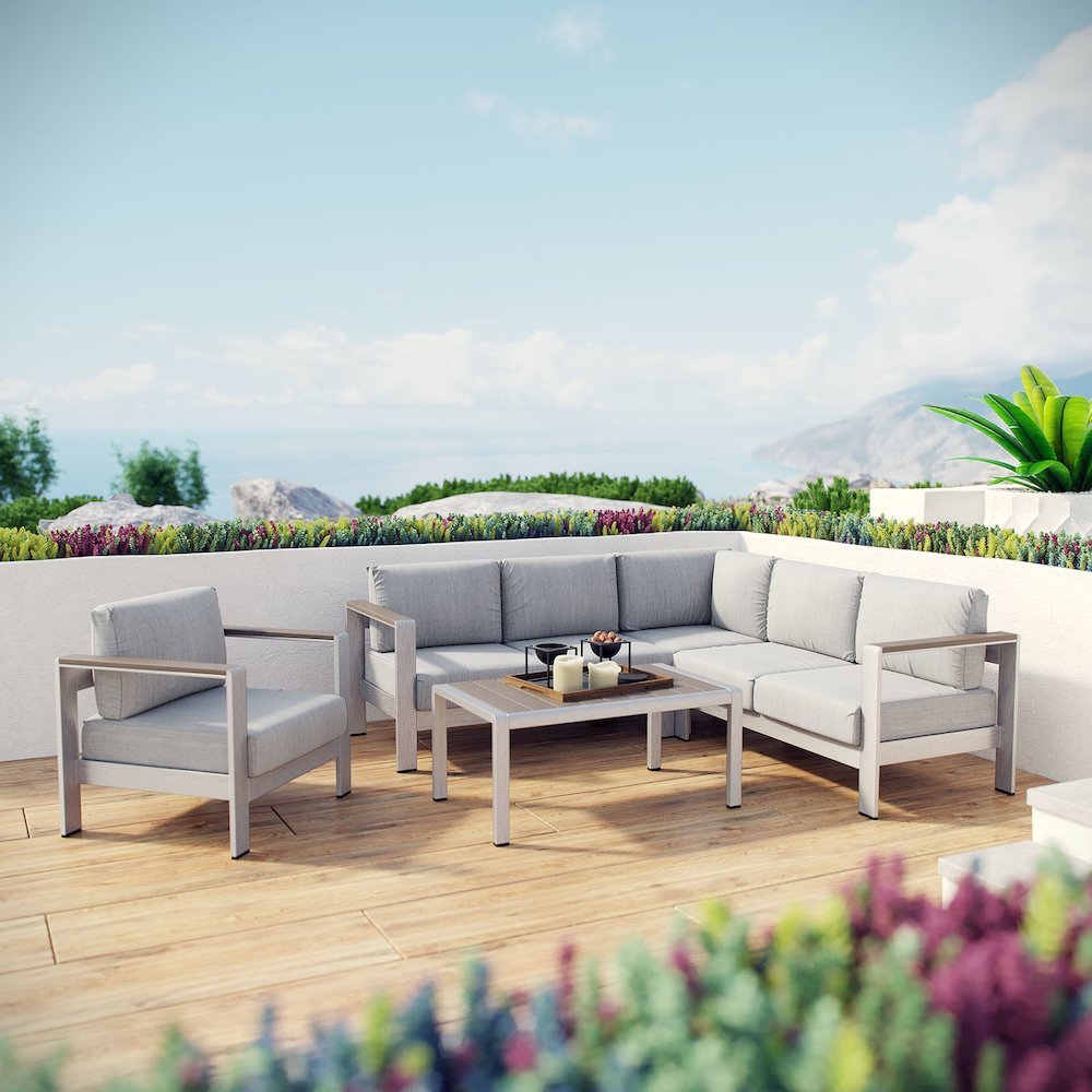 Shore 5 Piece Outdoor Patio Aluminum Sectional Sofa Set. Picture 7