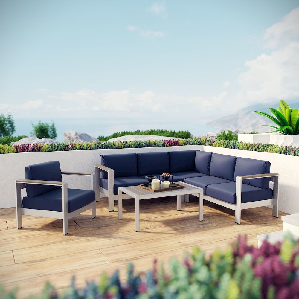 Shore 5 Piece Outdoor Patio Aluminum Sectional Sofa Set. Picture 7
