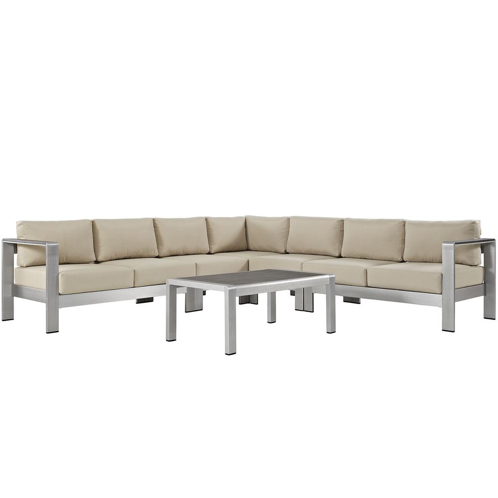 Shore 6 Piece Outdoor Patio Aluminum Sectional Sofa Set. Picture 2