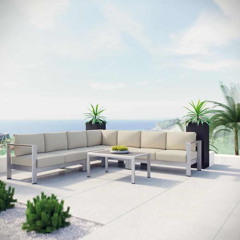 Shore 6 Piece Outdoor Patio Aluminum Sectional Sofa Set. Picture 8