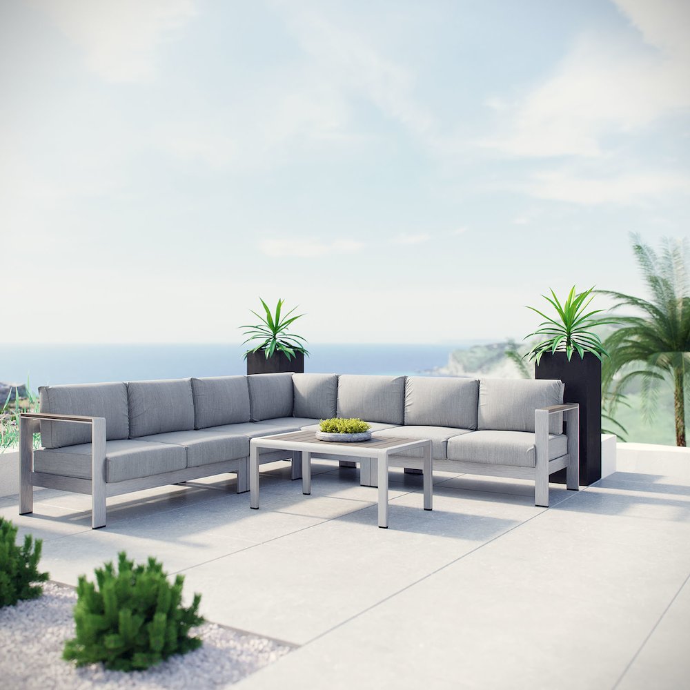 Shore 6 Piece Outdoor Patio Aluminum Sectional Sofa Set. Picture 7