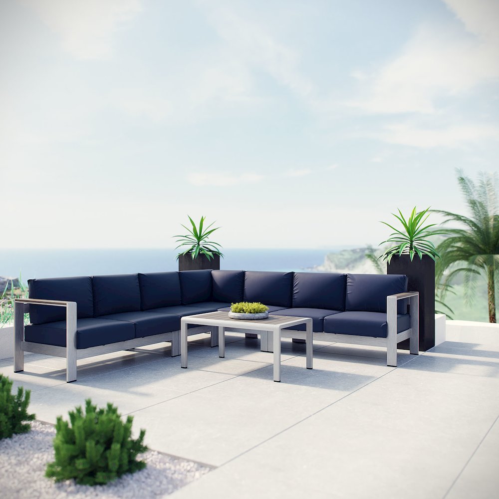 Shore 6 Piece Outdoor Patio Aluminum Sectional Sofa Set. Picture 7