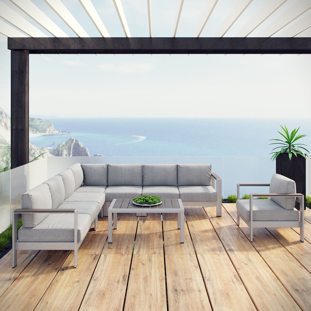 Shore 7 Piece Outdoor Patio Aluminum Sectional Sofa Set. Picture 8