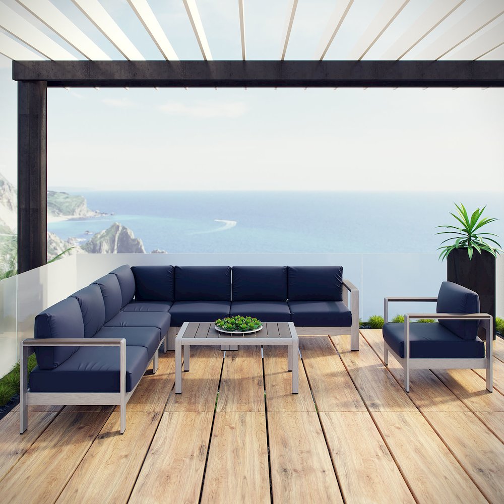 Shore 7 Piece Outdoor Patio Aluminum Sectional Sofa Set. Picture 8