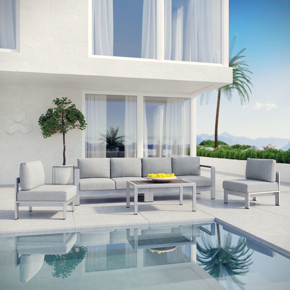 Shore 5 Piece Outdoor Patio Aluminum Sectional Sofa Set. Picture 6