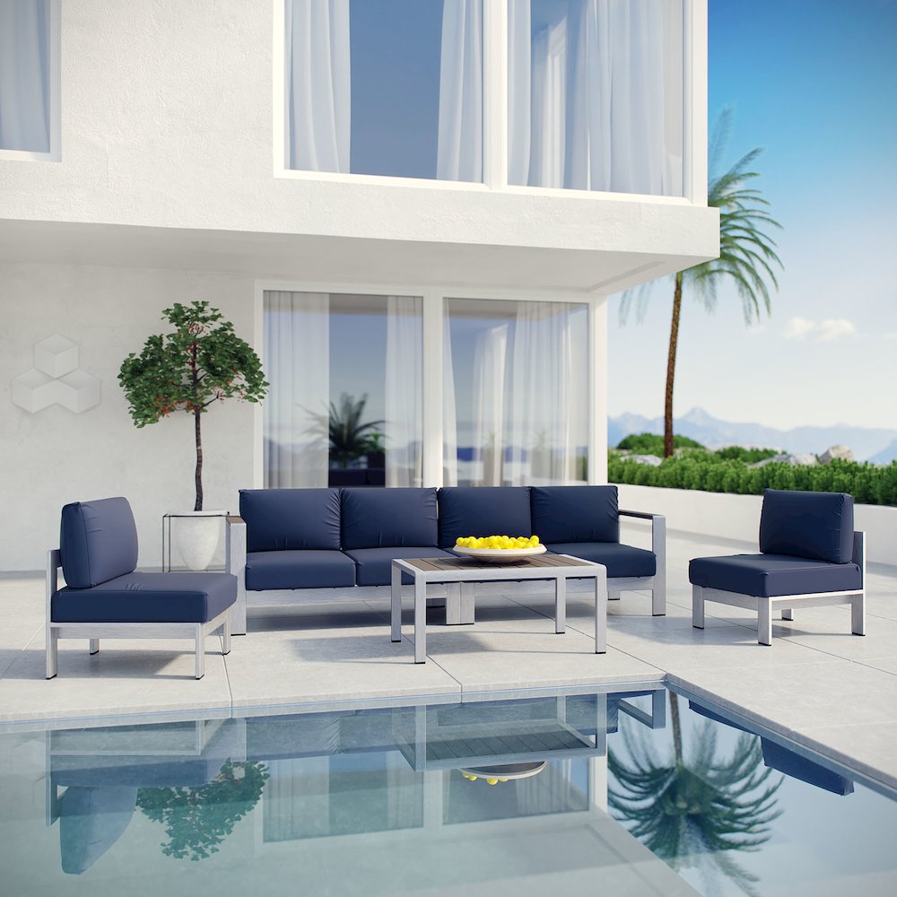Shore 5 Piece Outdoor Patio Aluminum Sectional Sofa Set. Picture 6