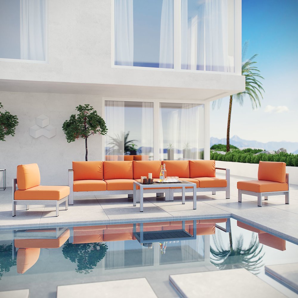 Shore 6 Piece Outdoor Patio Aluminum Sectional Sofa Set. Picture 6