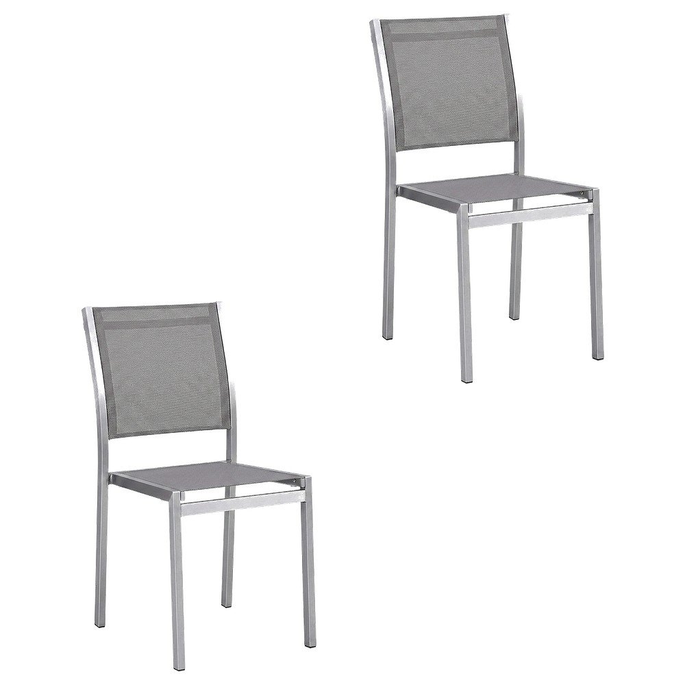 Aluminum Outdoor Patio Side Chairs, Porch and Balcony, Silver Gray, Set of 2. Picture 1
