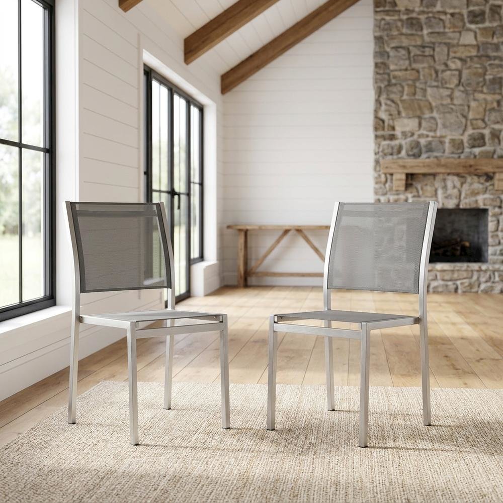 Aluminum Outdoor Patio Side Chairs, Porch and Balcony, Silver Gray, Set of 2. Picture 4
