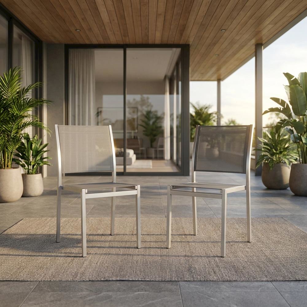 Aluminum Outdoor Patio Side Chairs, Porch and Balcony, Silver Gray, Set of 2. Picture 5