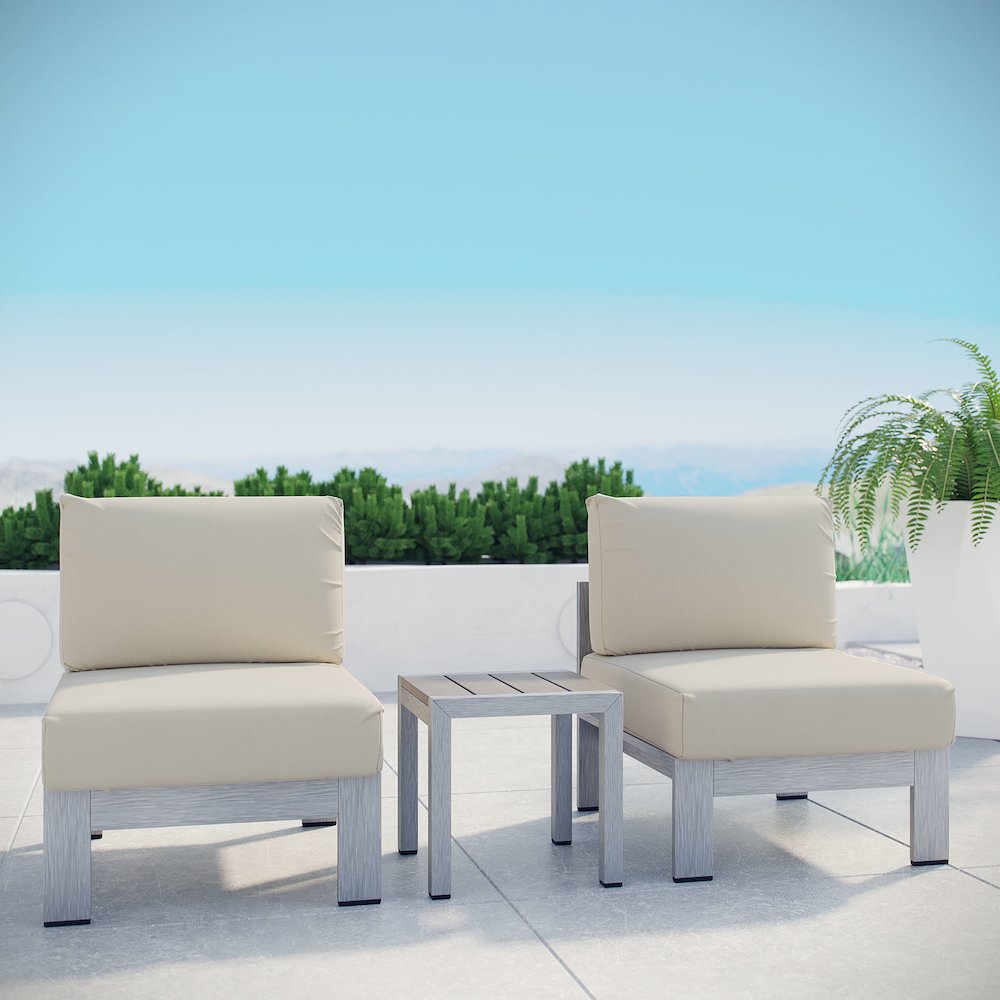 Shore 3 Piece Outdoor Patio Aluminum Sectional Sofa Set. Picture 6
