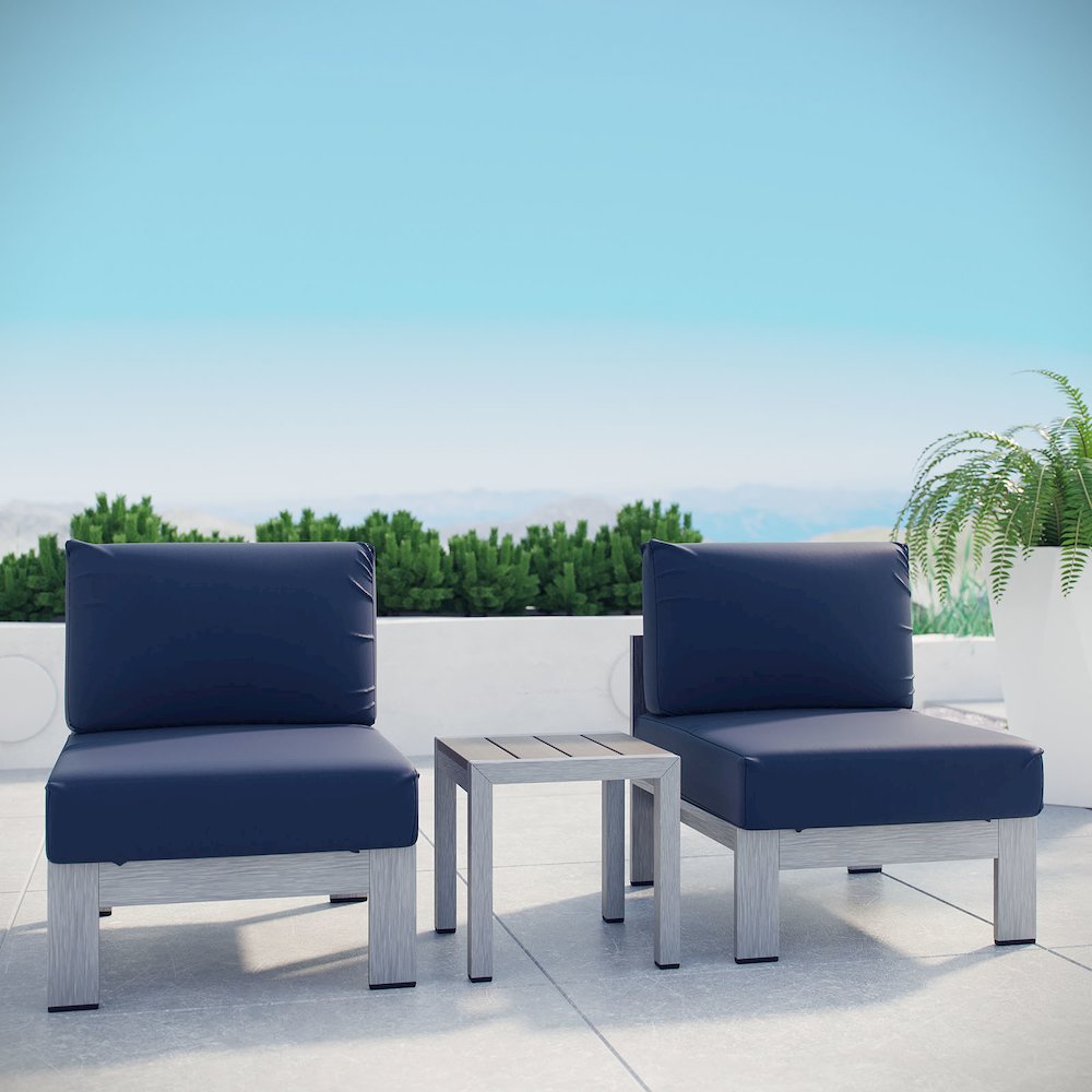 Shore 3 Piece Outdoor Patio Aluminum Sectional Sofa Set. Picture 6