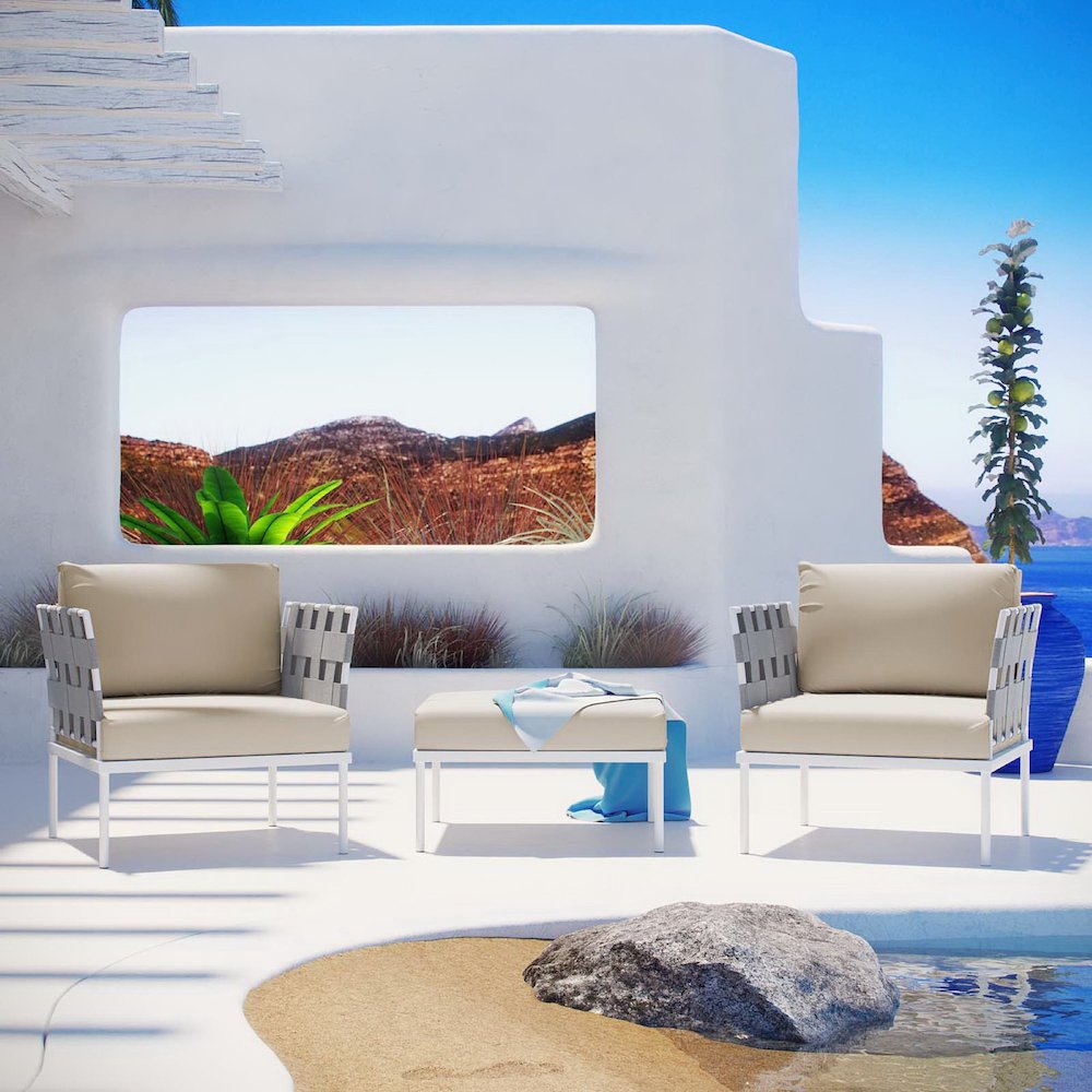 Harmony 3 Piece Outdoor Patio Aluminum Sectional Sofa Set. Picture 6