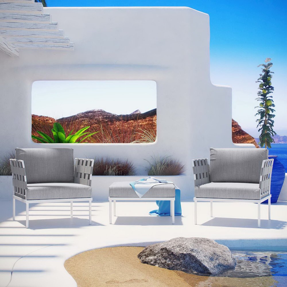 Harmony 3 Piece Outdoor Patio Aluminum Sectional Sofa Set. Picture 6