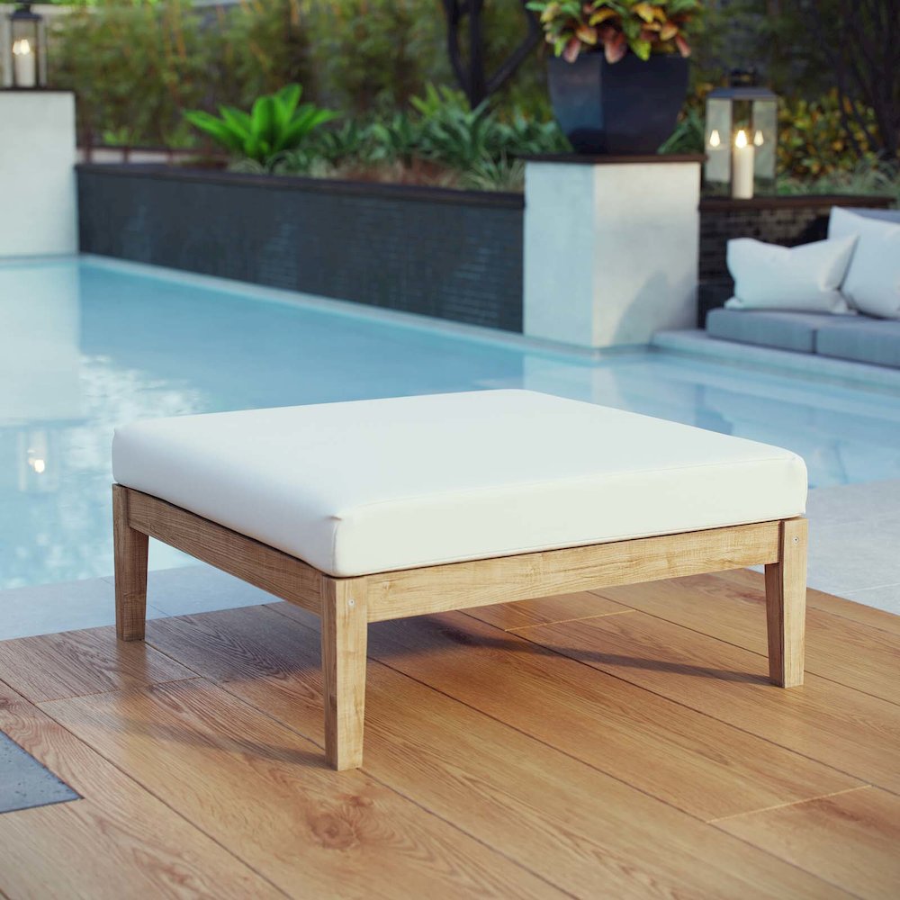 Bayport Outdoor Patio Teak Ottoman. Picture 4