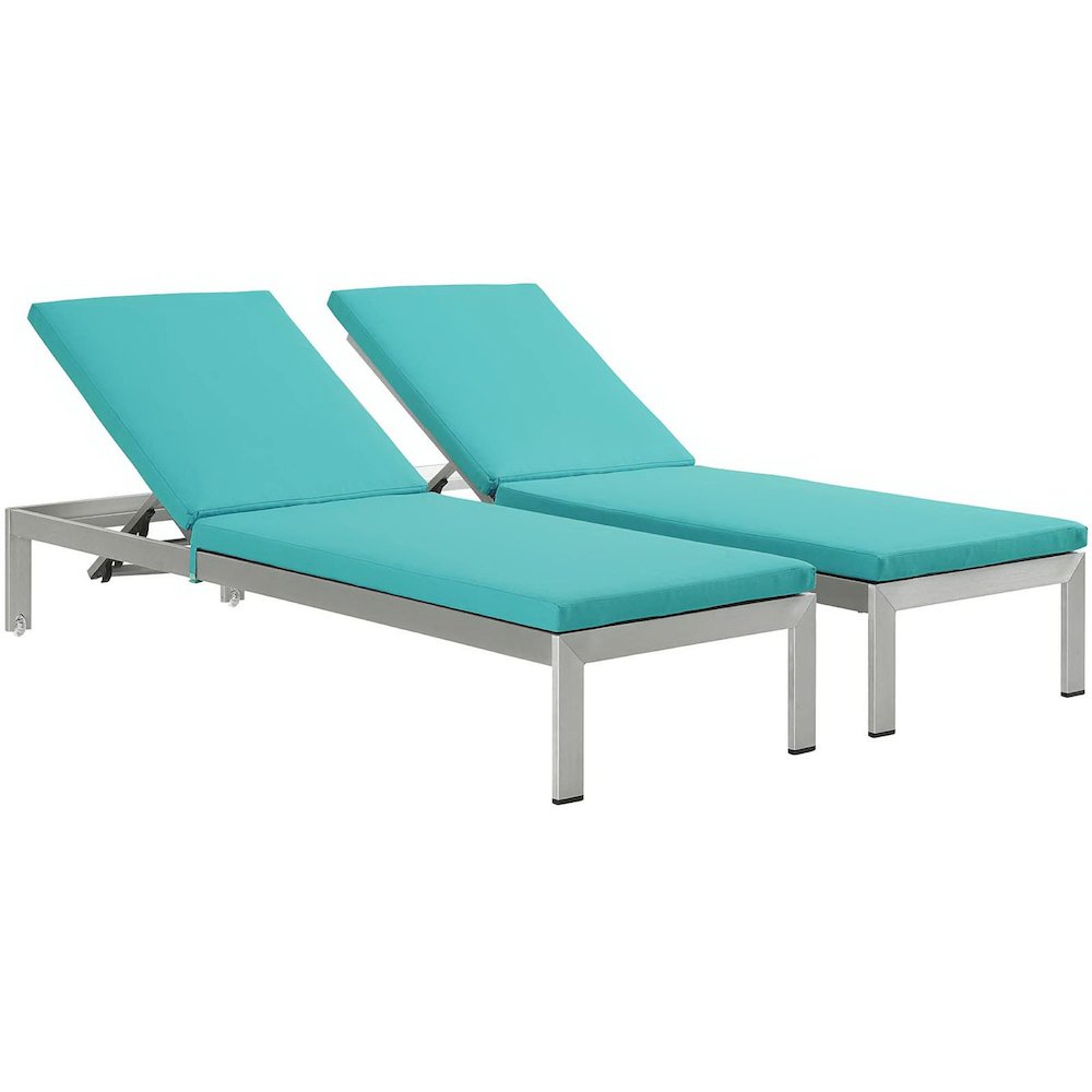 Shore Outdoor Patio Aluminum Chaise with Cushions Set of 2. Picture 1