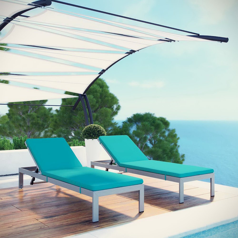 Shore Outdoor Patio Aluminum Chaise with Cushions Set of 2. Picture 6