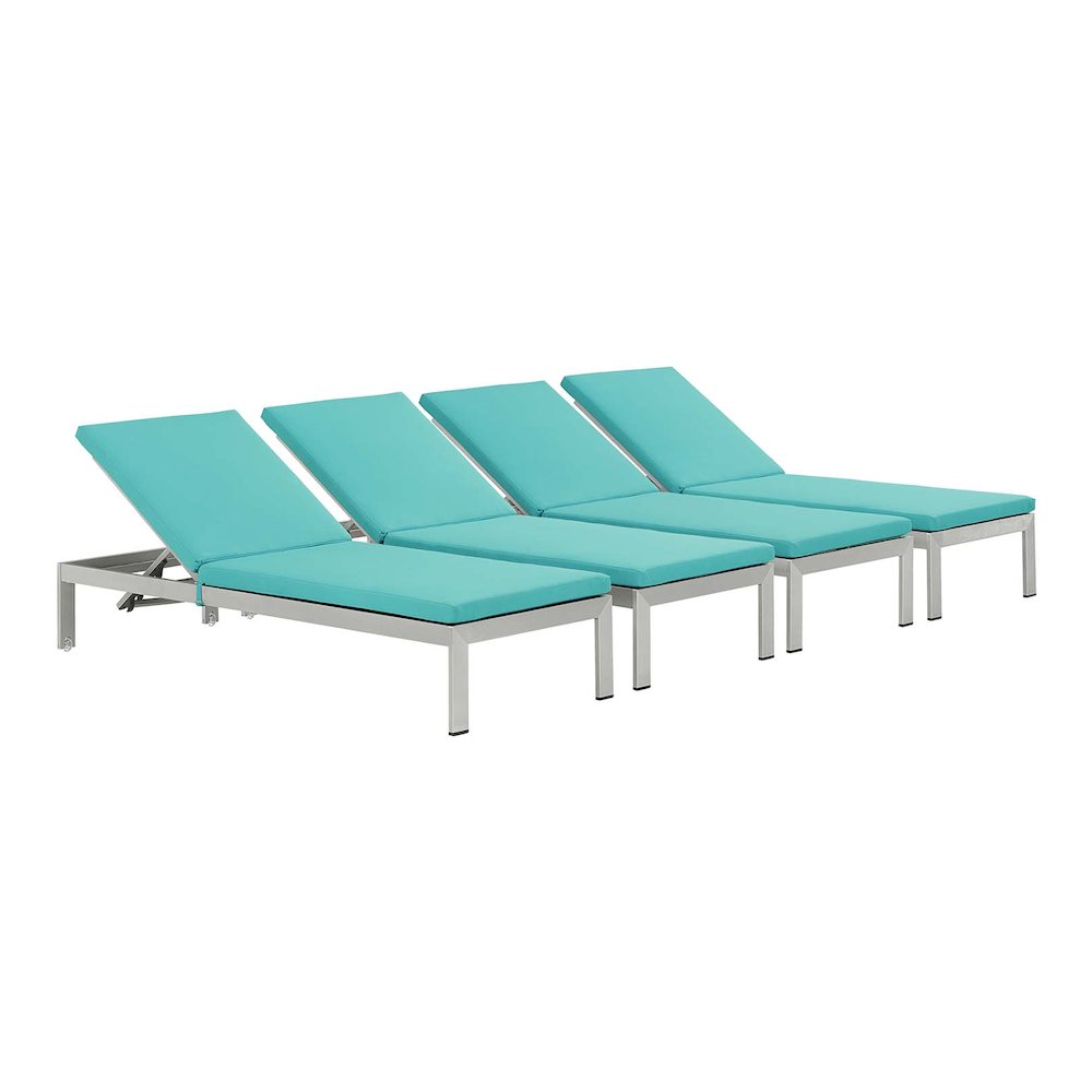 Shore Outdoor Patio Aluminum Chaise with Cushions Set of 4. Picture 1