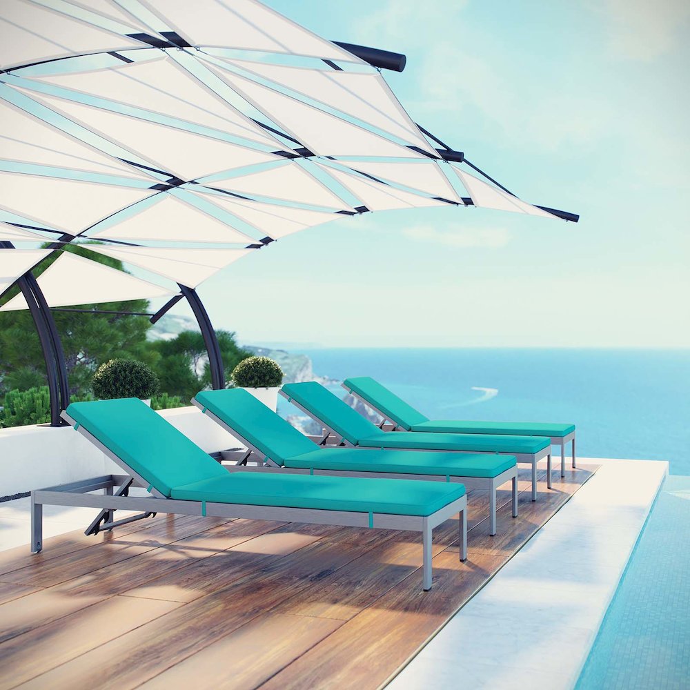 Shore Outdoor Patio Aluminum Chaise with Cushions Set of 4. Picture 6