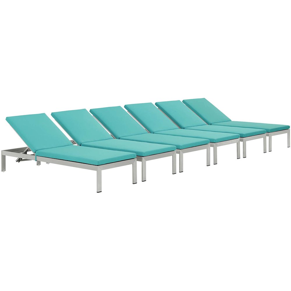 Shore Outdoor Patio Aluminum Chaise with Cushions Set of 6. Picture 1