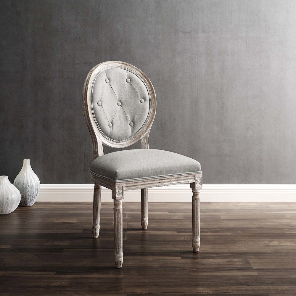 Arise Vintage French Upholstered Fabric Dining Side Chair. Picture 6