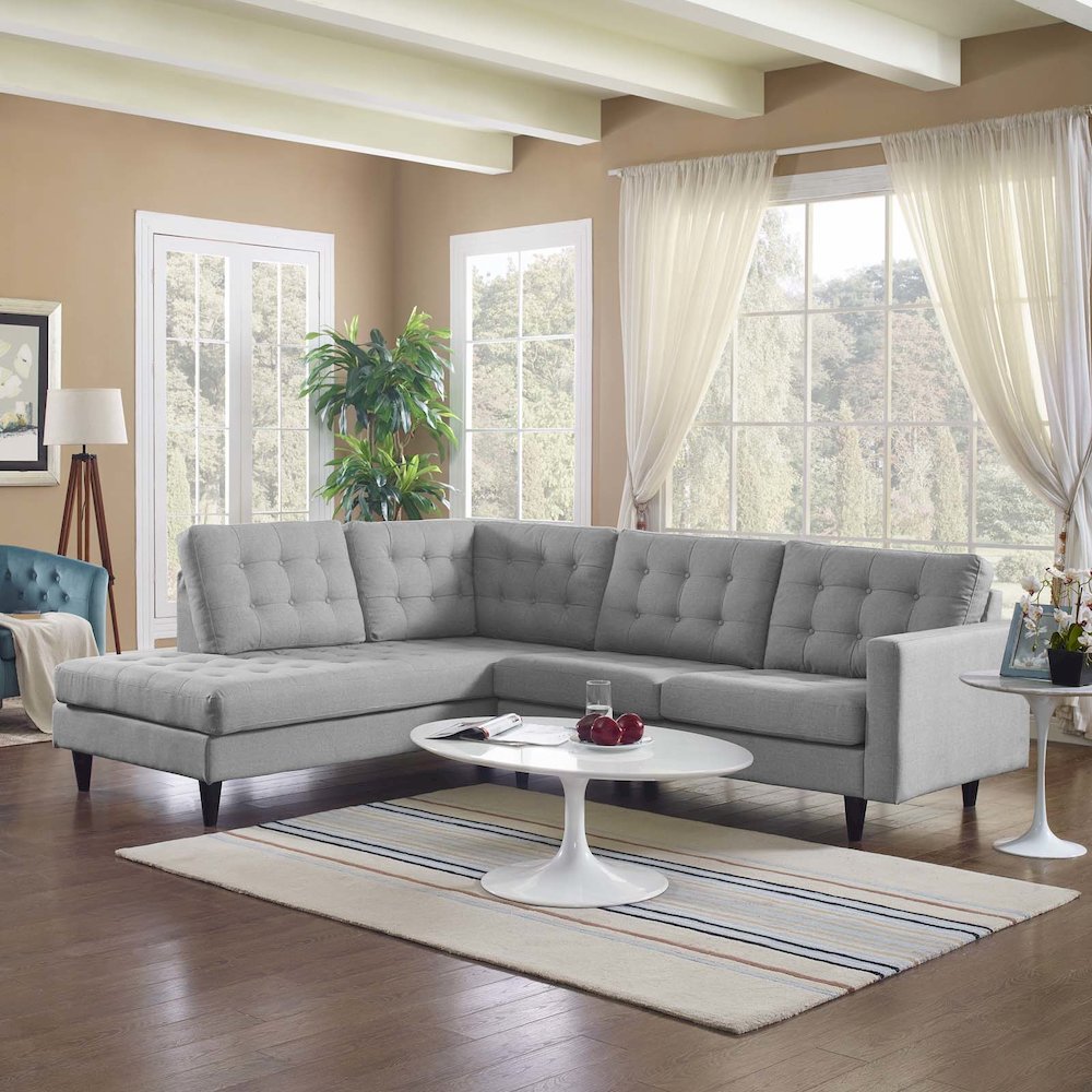 Empress 2 Piece Upholstered Fabric Left Facing Bumper Sectional. Picture 8