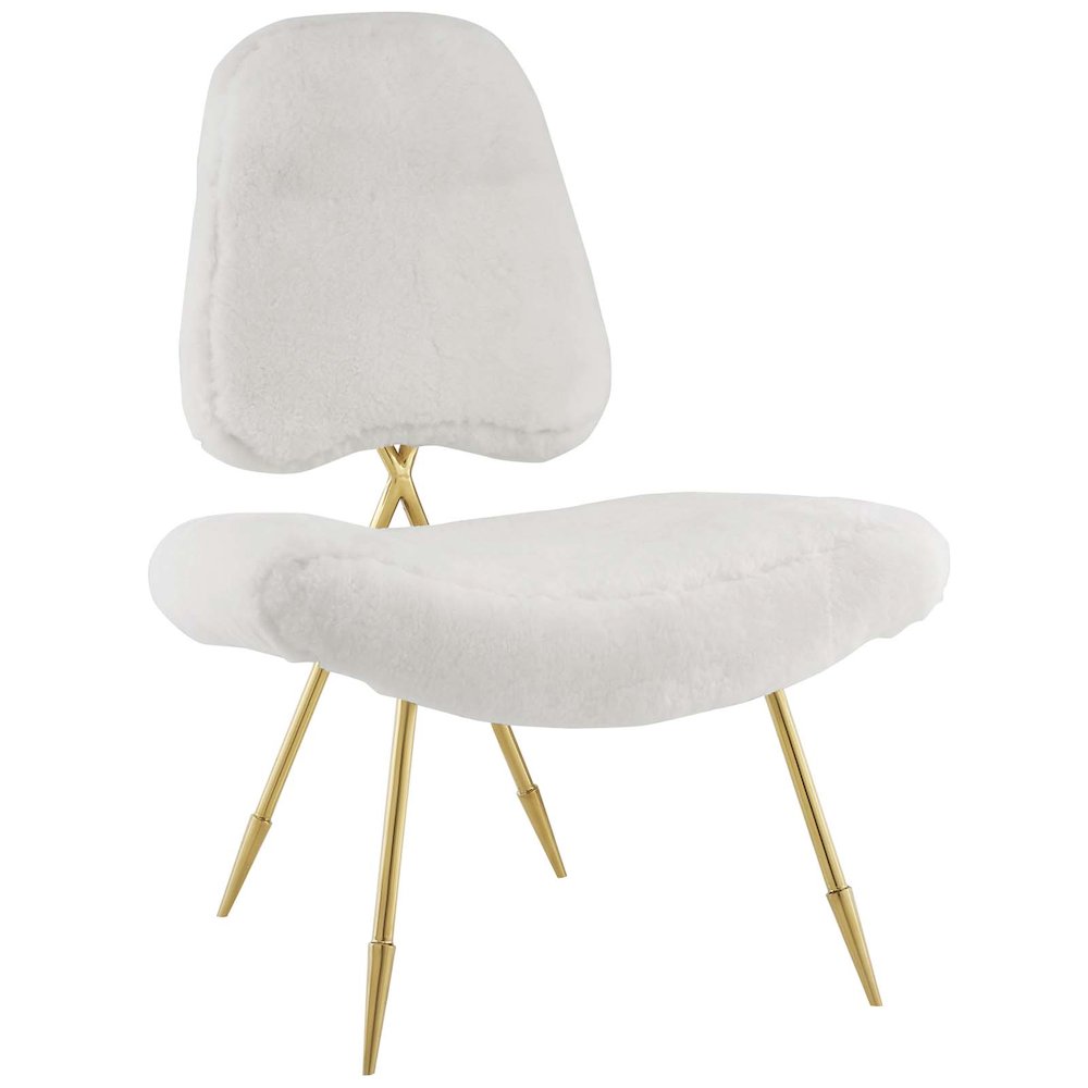 Ponder Upholstered Sheepskin Fur Lounge Chair. Picture 1