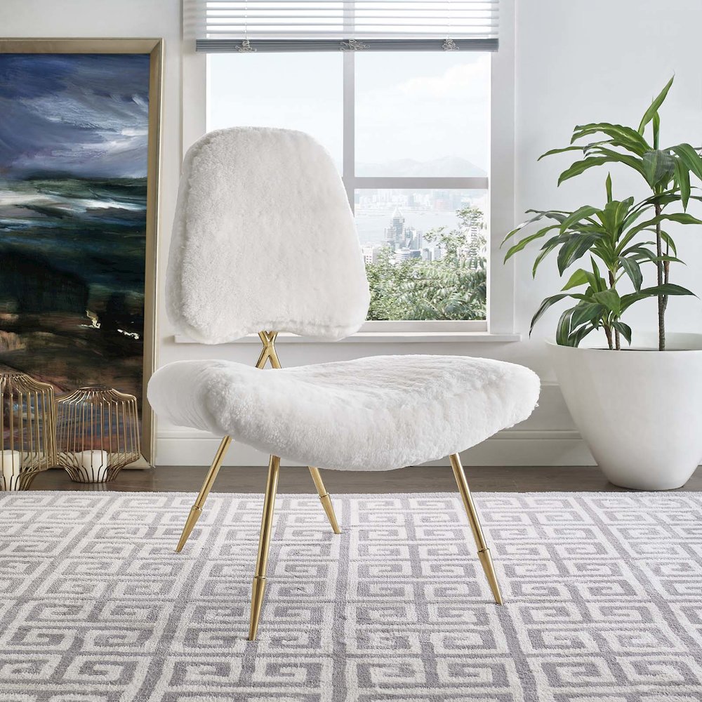 Ponder Upholstered Sheepskin Fur Lounge Chair. Picture 4