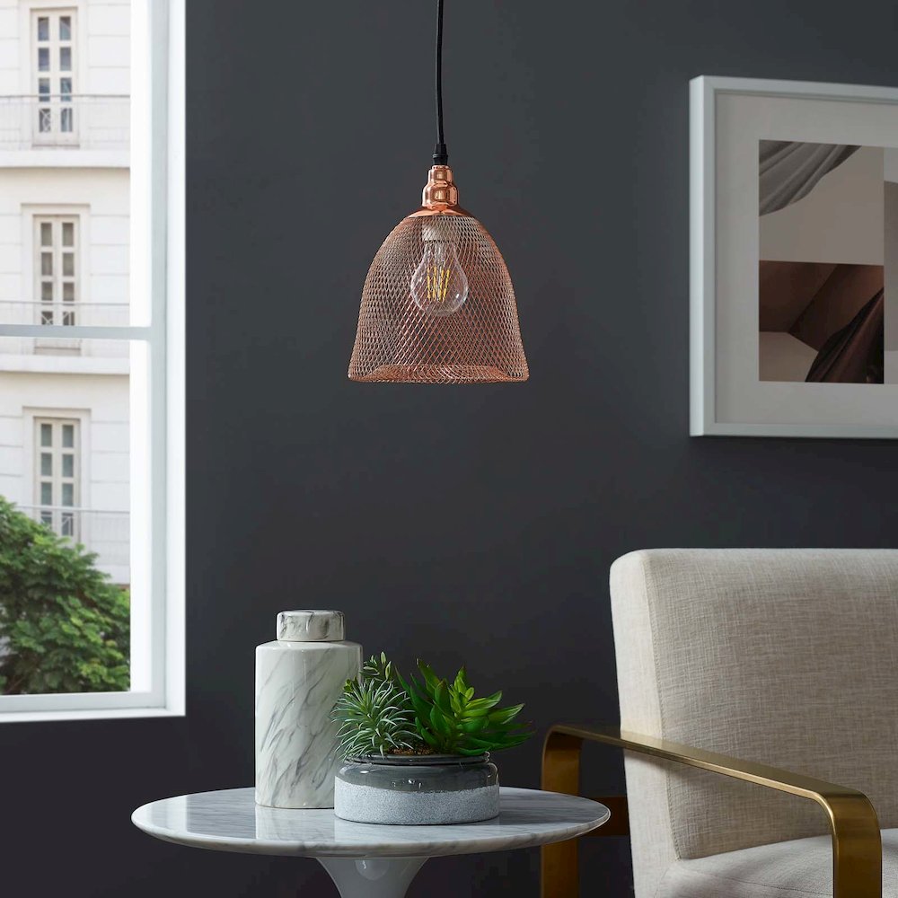 Glimmer Bell-Shaped Rose Gold Pendant Light. Picture 4