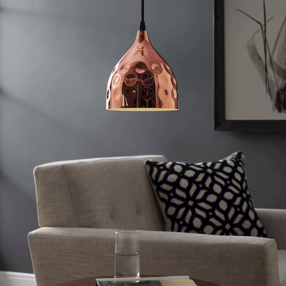 Dimple 6.5" Bell-Shaped Rose Gold Pendant Light. Picture 5