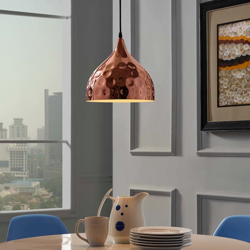 Dimple 11" Bell-Shaped Rose Gold Pendant Light. Picture 5