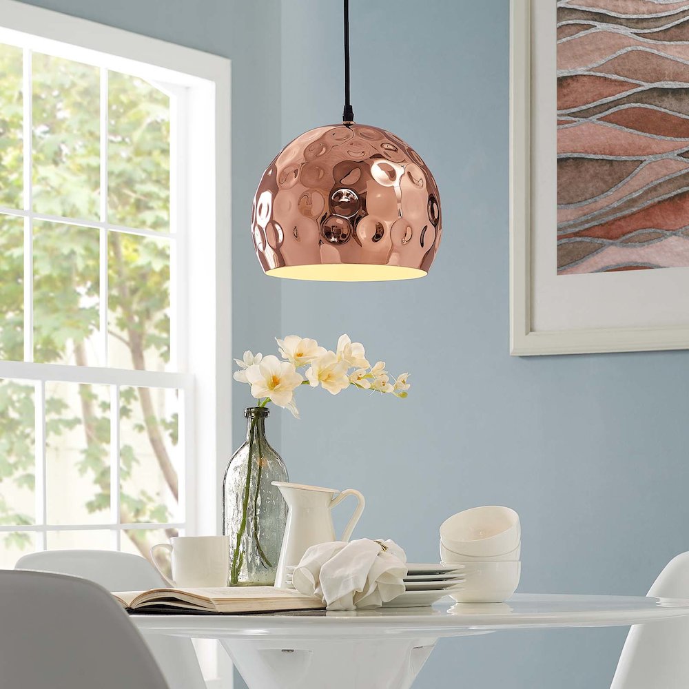 Dimple 10" Half-Sphere Rose Gold Pendant Light. Picture 5