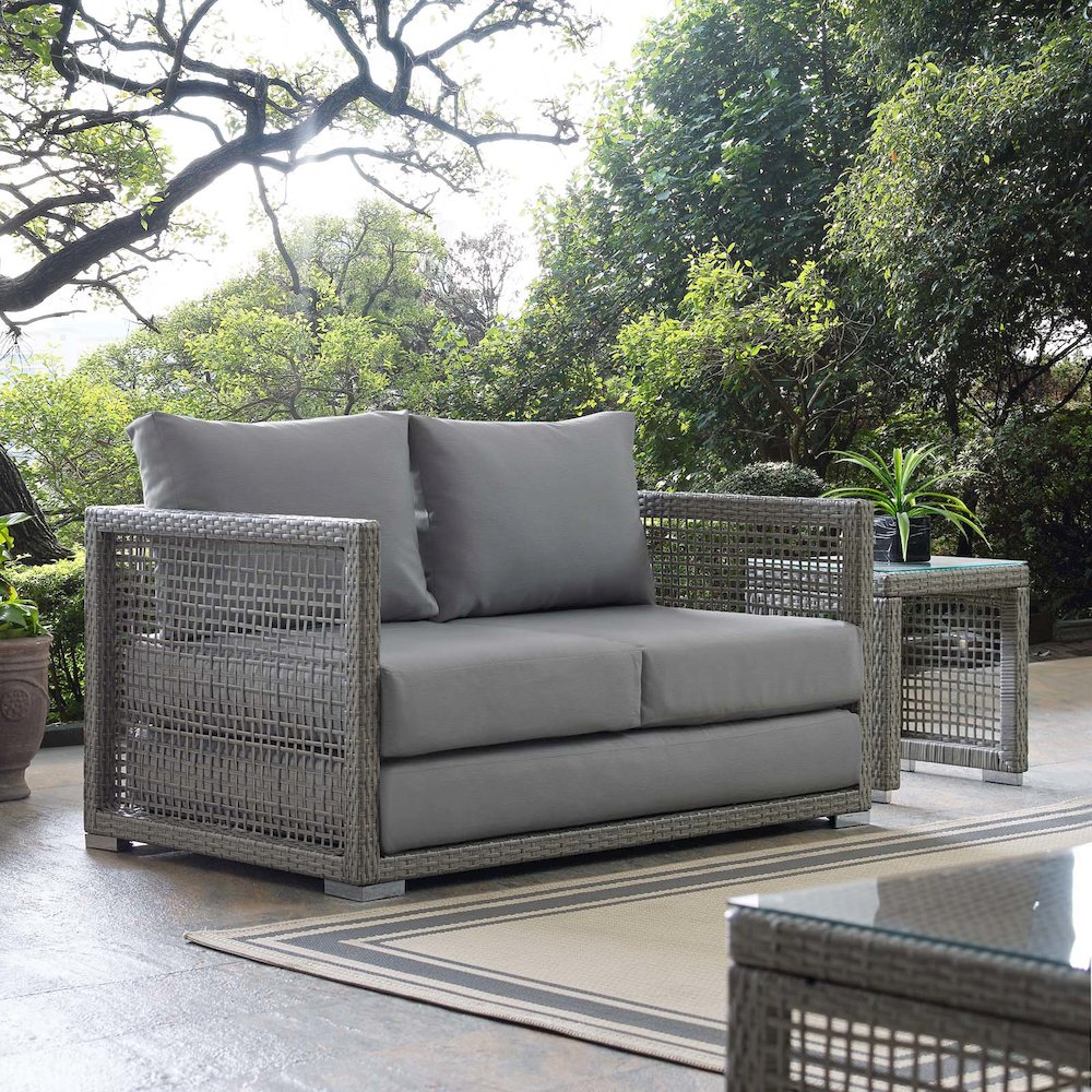 Aura Outdoor Patio Wicker Rattan Loveseat. Picture 8