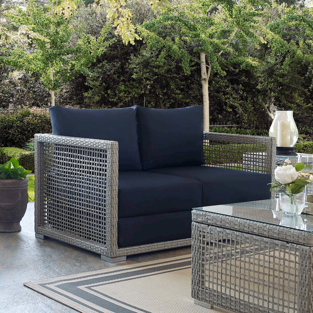 Aura Outdoor Patio Wicker Rattan Loveseat. Picture 8