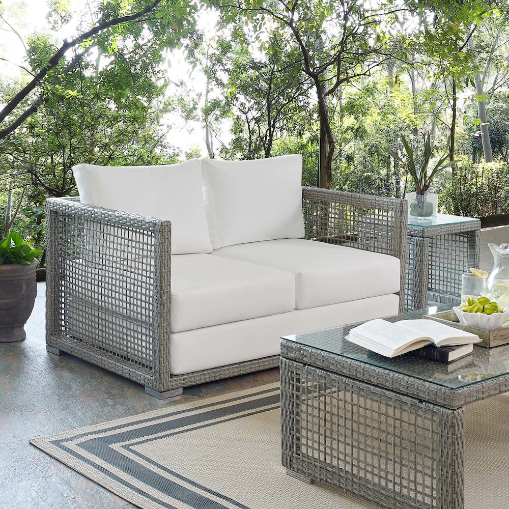 Aura Outdoor Patio Wicker Rattan Loveseat. Picture 7
