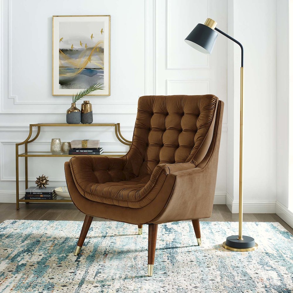 Suggest Button Tufted Performance Velvet Lounge Chair. Picture 6