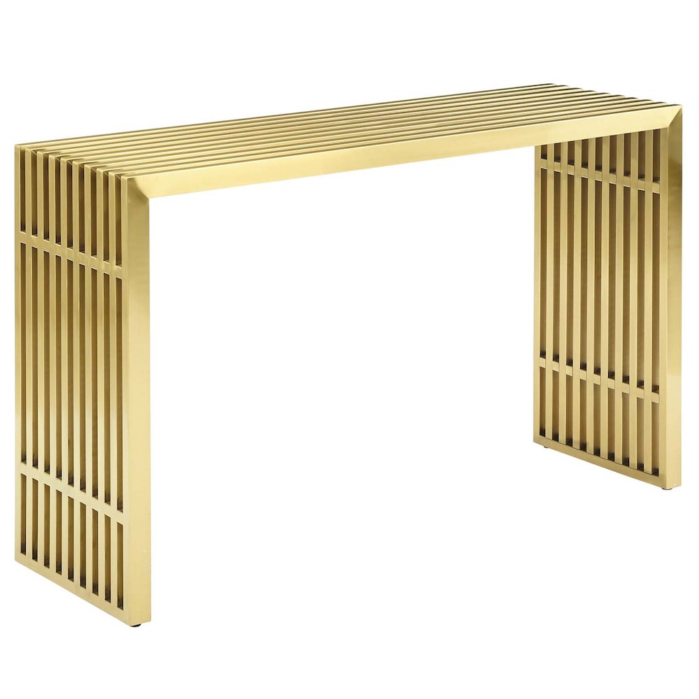 Gridiron Stainless Steel Console Table. Picture 1