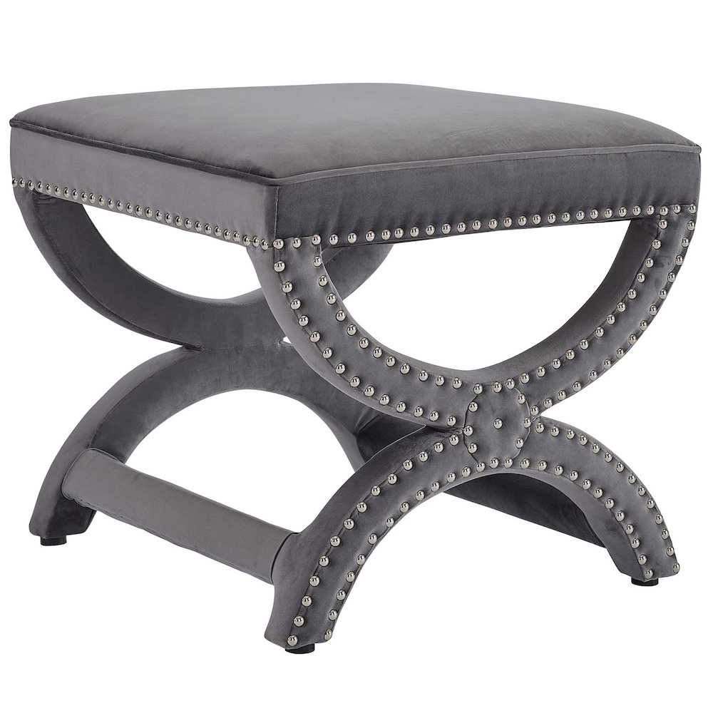 Expound Upholstered Nailhead Trim Performance Velvet Ottoman. Picture 1