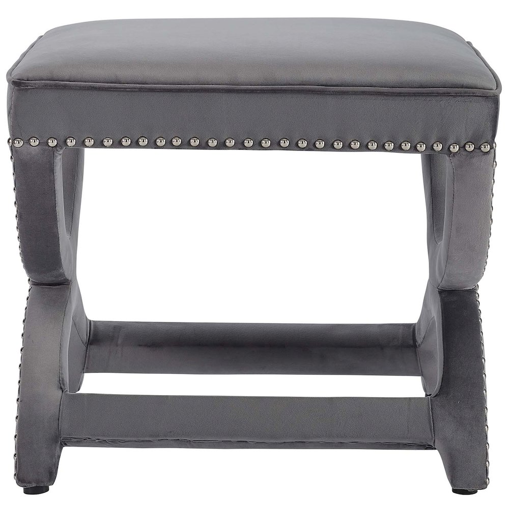 Expound Upholstered Nailhead Trim Performance Velvet Ottoman. Picture 2