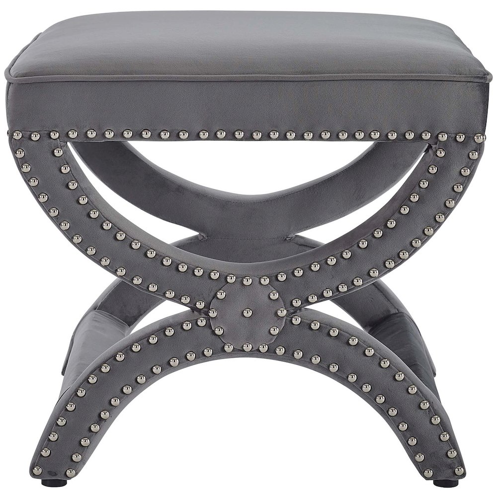 Expound Upholstered Nailhead Trim Performance Velvet Ottoman. Picture 3