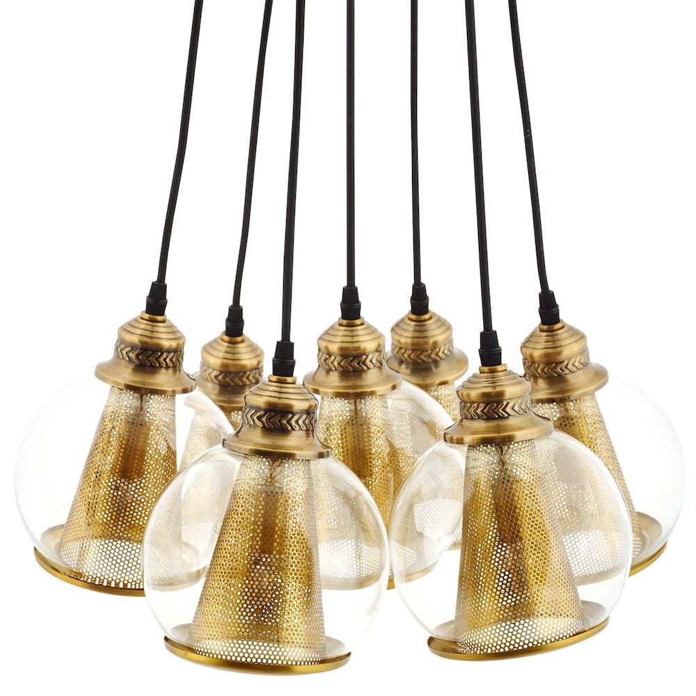 Peak Brass Cone and Glass Globe Cluster Pendant Chandelier. Picture 2