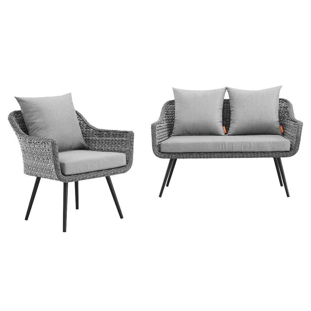 Endeavor 2 Piece Outdoor Patio Wicker Rattan Loveseat and Armchair Set. Picture 3