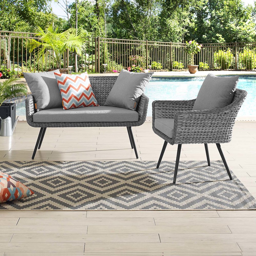 Endeavor 2 Piece Outdoor Patio Wicker Rattan Loveseat and Armchair Set. Picture 8