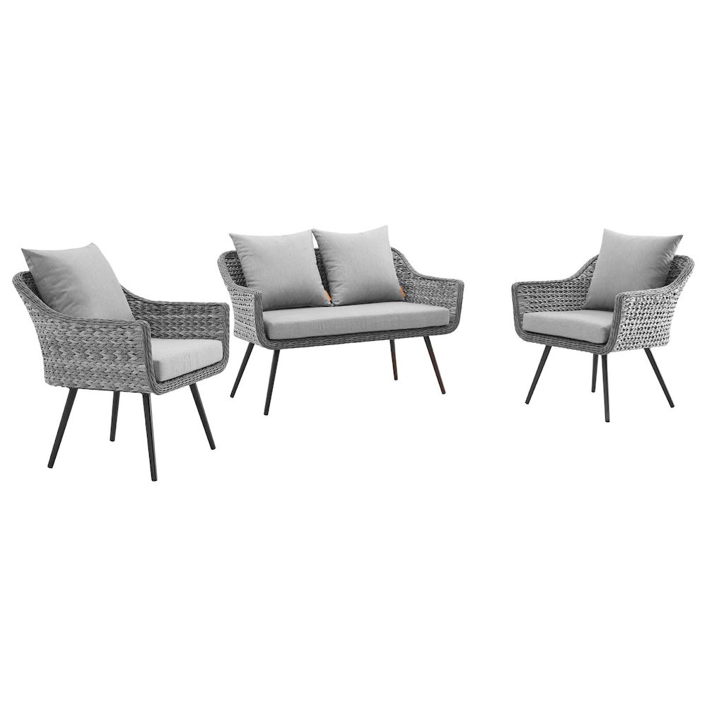 Endeavor 3 Piece Outdoor Patio Wicker Rattan Loveseat and Armchair Set. Picture 1