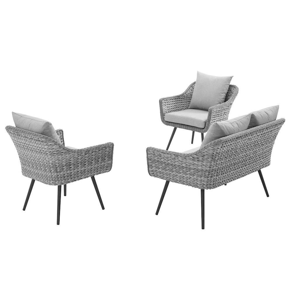 Endeavor 3 Piece Outdoor Patio Wicker Rattan Loveseat and Armchair Set. Picture 2